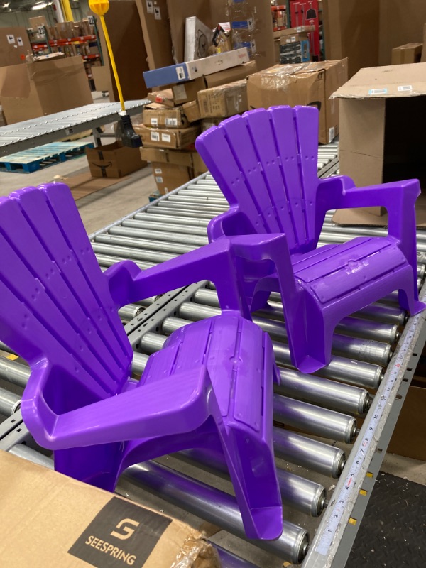 Photo 2 of American Plastic Toys Kids’ Adirondack (Pack of 2), Outdoor, Indoor, Beach, Backyard, Lawn, Stackable Lightweight, Portable, Wide Armrests, Comfortable Lounge Chairs for Children, Purple (2pk)