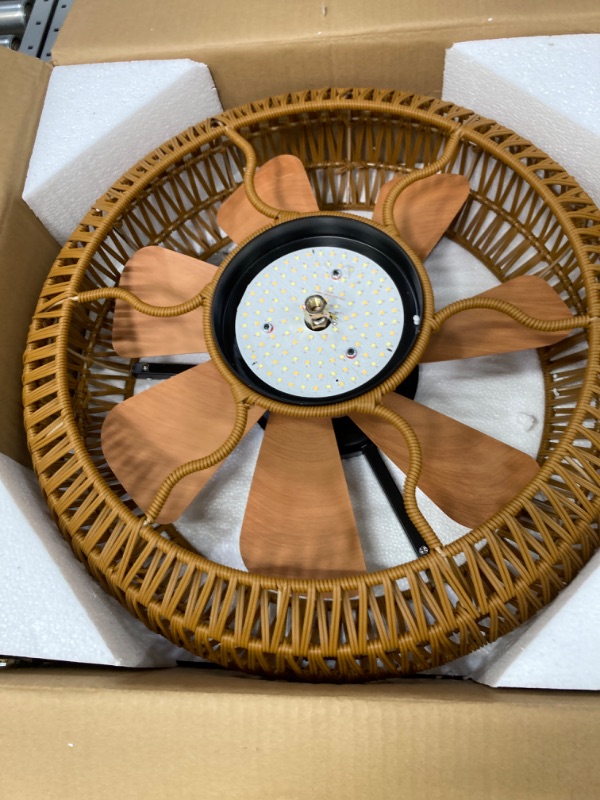 Photo 2 of ***DOES NOT WORK CORRECTLY DUE TO MANUFACTURING DEFECT, FOR PARTS*** Airposta Waterproof Outdoor Ceiling Fan with Lights Remote Control, Wet Rated Gazebo Fan with 3 Color Temperatures&Dimmable LED Light, Boho Rattan Plug in Ceiling Fan for Indoor Bedroom/