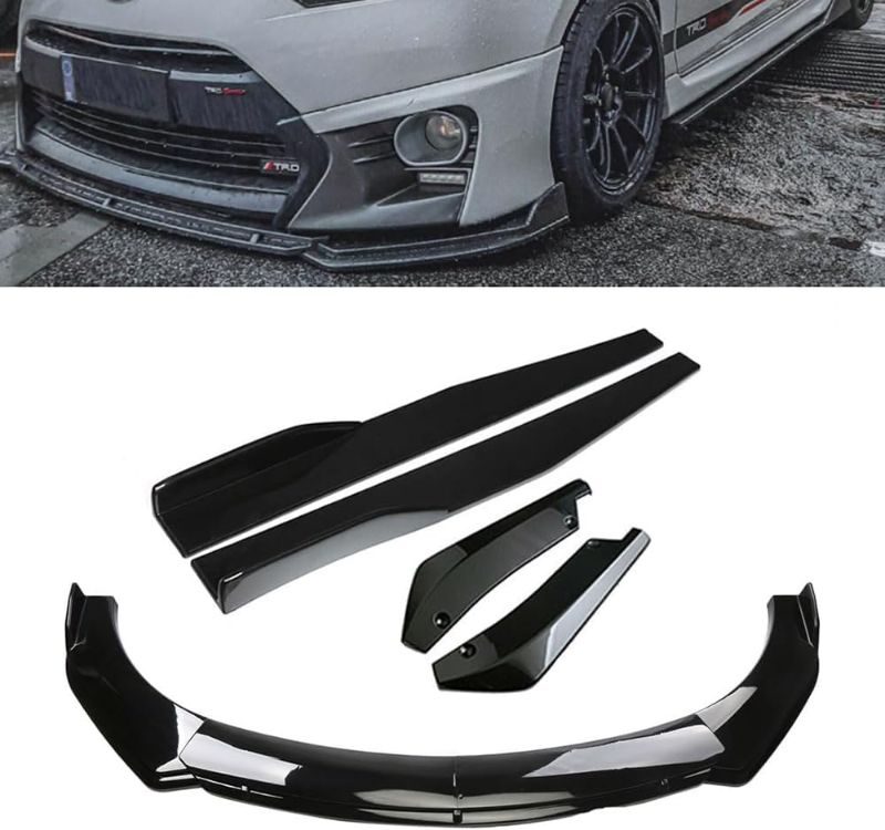 Photo 1 of Evargc Glossy Black 69"-73" Adjustable Universal Car Front Bumper Lip Spoiler Diffuser Body Kits + 29" Car Side Skirt Extension Rocker Panel Body Kit+ 14" Car Rear Bumper Lip Compatible Most Vehicle