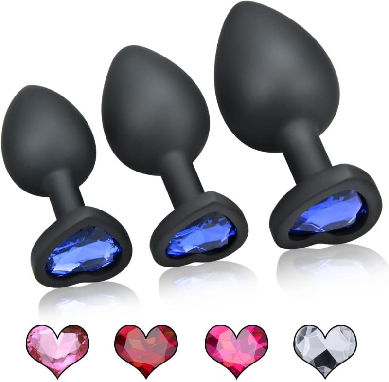 Photo 1 of 3 PACK Anal Plug Butt Plug Large Medium Small with Colors Replaceable Crystal Diamond Men Ladies Couple Games for Beginners Sex Toys Black
