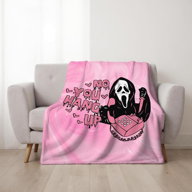 Photo 1 of 50''x 60'' Funny No You Hang Up Pink Horror Ghost Fleece Throw Blanket - Cozy Lightweight Thick Blanket - Soft Fuzzy Plush Blankets Throws- Halloween Valentine's Day Gifts for Bedroom Bed Sofa
