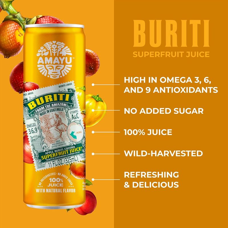 Photo 1 of Amayu Exotic Super Fruit Juice | Buriti | 100% Organic Juice From the Amazon | NO Sugar Added | Immune Support and Juice Cleanse | All-Natural Vitamin C | 11oz (6-Pack)