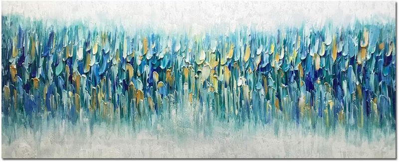 Photo 1 of AMEI Art,24x60Inch Large Hand Painted Abstract Textured Gold Blue Artwork Acrylic Paintings Multicolor Wall Art Stretched and Framed Ready to