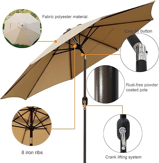 Photo 2 of Outdoor Patio Umbrella, Outdoor Table Umbrella, Yard Umbrella, Market Umbrella with 8 Sturdy Ribs, Push Button Tilt and Cran