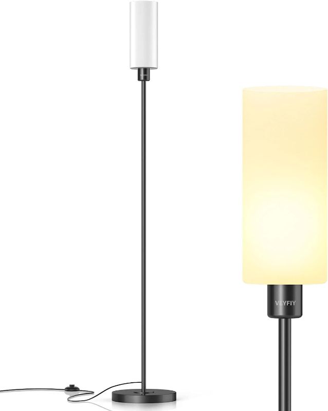 Photo 1 of ***MISSING PARTS*** Floor Lamp for Living Room, Glass Lampshade Modern Standing Floor Lamp, 68 Inches Tall with E26 Socket for Office, Bedroom, Reading or Work - Black with White Lampshade, Bulb Not Included