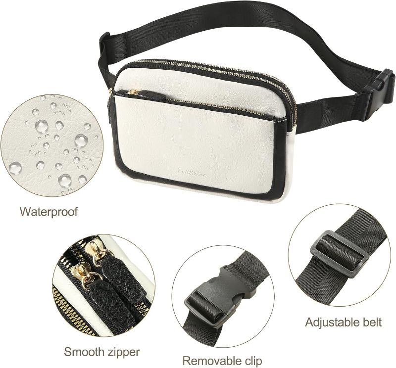 Photo 1 of Fanny Packs for Women and Men,Leather Belt Bag Everywhere Crossbody Waist Bags with Adjustable Strap,White