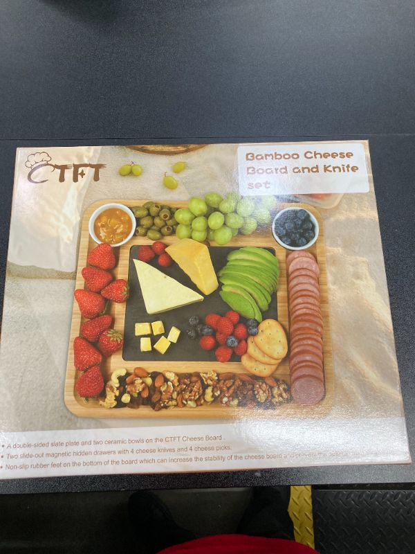 Photo 1 of Cheese Board and Knife Set Bamboo Charcuterie Boards Serving Platter with Slate Plate -Cheese Platter Board, Novelty Cheese Platter,Best Gifts for Housewarming,Women,Bachelorette Party Gift