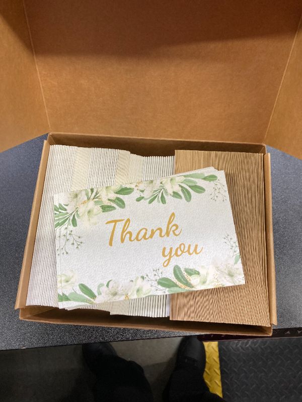 Photo 2 of Thank You Cards with Kraft Envelopes and Coordinating Stickers,100 Pcs Green Plant Thank You Card?4x6 Inches Wedding Thank You Cards Baby Shower Thank You Notes for Bridal Shower Business Birthday