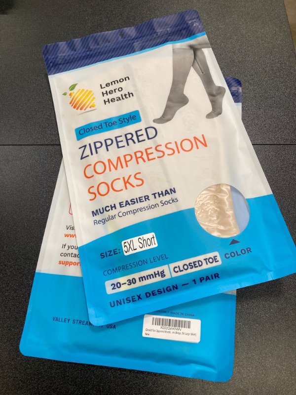 Photo 1 of Lemon Hero Zipper Compression Socks for Women and Men Closed Toe 20-30 mmhg Zippered Compression Socks with Zip Guard for Skin Protection (Regular/Short style) 5X-Large (1 Pair) Beige
2 pack bundle