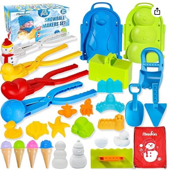 Photo 1 of Max Fun 25Pcs Winter Snowball Tool Kit with Handle for Snow Ball Shapes Fights Duck for Kids Toddlers Adults Outdoor Sand Molds Beach Toys