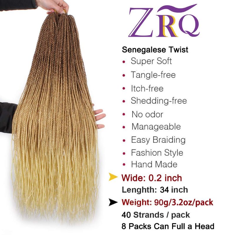 Photo 2 of ZRQ 34 Inch 8 Packs Senegalese Twist Crochet Hair 40Strands/pack Synthetic Crochet Braiding Hair Blonde Sengalese Twist Crochet Braids Synthetic Hair Braiding Hair Extensions(34"8packs, 27/613#)