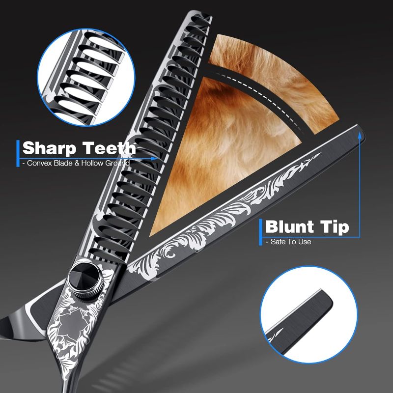 Photo 1 of 7" Chunker Dog Grooming Scissors, Ergonomic Pets Grooming Thinner Blender Shears Cat Trimming Texturizing with Offset Handle, Stainless Steel, Light Weight, Sharp, Safe, Comfortable