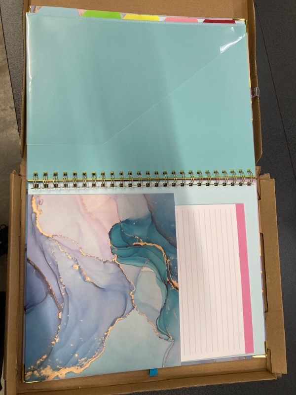 Photo 4 of Clipboard Folio with Notepad for Letter Size, Cute Spiral Clipboard Folder with Storage(12.8"x9.7"), 5-Tab Colorful Dividers with 10 Pockets, Pen Loop Series(Blue Marble)