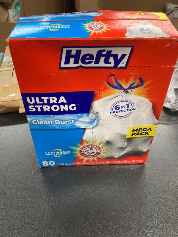 Photo 2 of Hefty Ultra Strong Tall Kitchen Trash Bags, Clean Burst Scent, 13 Gallon, 80 Count