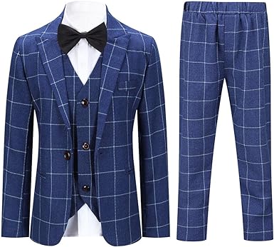 Photo 1 of SWOTGdoby Boys Suits 3 Pieces Formal Suit Set Plaid Blazer Vest Pants Slim Fit Suit Jacket for Wedding Party