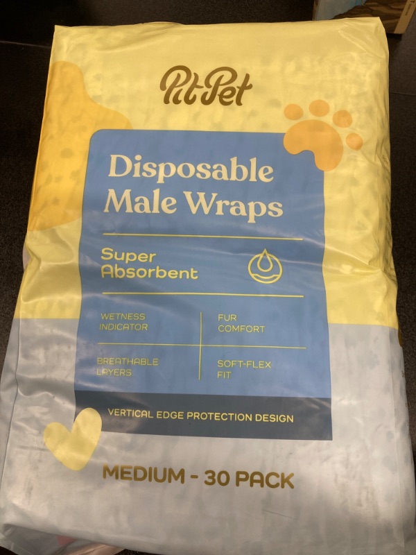 Photo 3 of Comfortable Male Dog Diapers - 30-Pack Super Absorbent Disposable Male Dog Wraps- FlashDry Gel Technology, Wetness Indicator Doggie Diapers- Leakproof Belly Wraps for Incontinence, Excitable Urination 30 Pack Medium