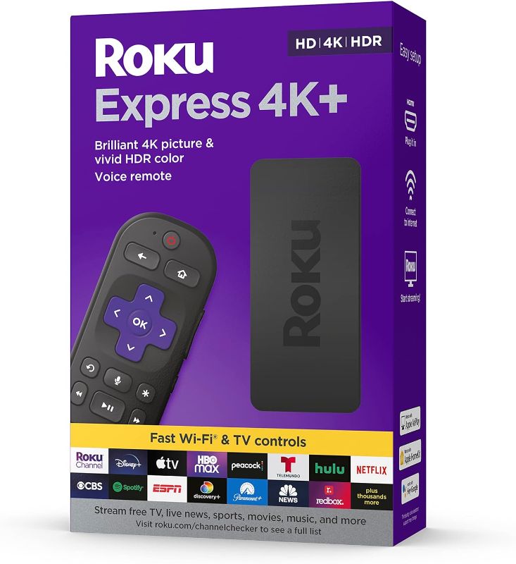 Photo 1 of 
Roku Express 4K+ | Roku Streaming Device 4K/HDR, Roku Voice Remote, Free & Live