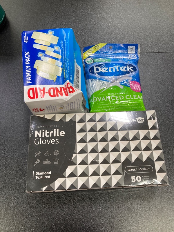 Photo 3 of Dentek Floss Picks, Advanced Clean, Mouthwash Blast, Value Size - 150 floss picks, Nitrile gloves medium 50ct, Bandaid family pack, 280 assorted sizes 