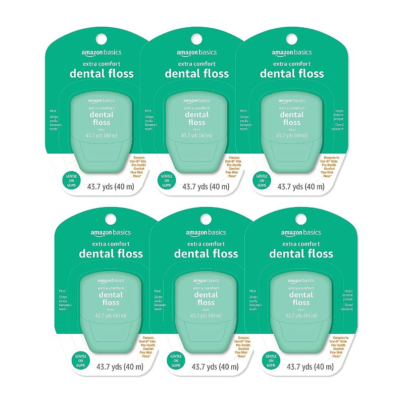 Photo 1 of Amazon Basics Extra Comfort Mint Dental Floss, 40 m (Pack of 6)