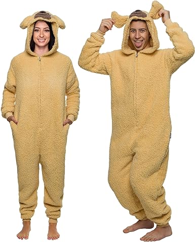 Photo 1 of Funziez! Slim Fit Sherpa Adult Onesie - Animal Halloween Costume - Plush One Piece Cosplay Suit for Women and Men Large