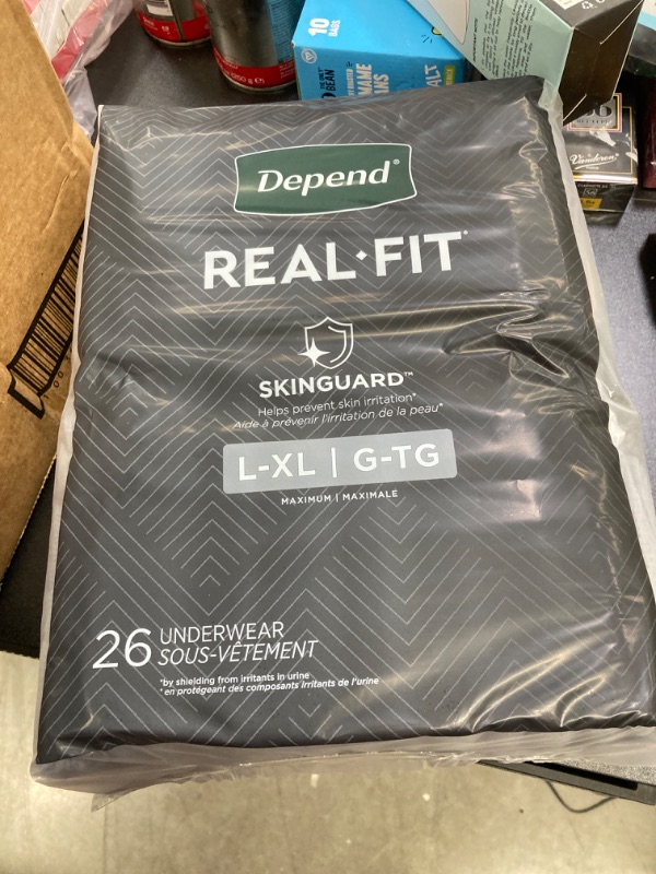 Photo 2 of Depend Real Fit Incontinence Underwear for Men, Maximum Absorbency, Disposable, Large/Extra-Large, Grey, 52 Count (Packaging May Vary) Large/X-Large (52 Count) Grey  
2 bags 26count each