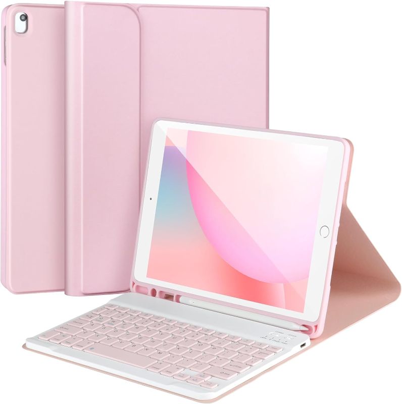 Photo 1 of Keyboard Case for iPad 10.2" 9th 8th 7th Generation, with Detachable Bluetooth and Pencil Holder, 10.2 Inch/iPad Air 10.5"(3rd Gen)/iPad Pro 10.5 in, Auto Sleep/Wake Function (Pink)