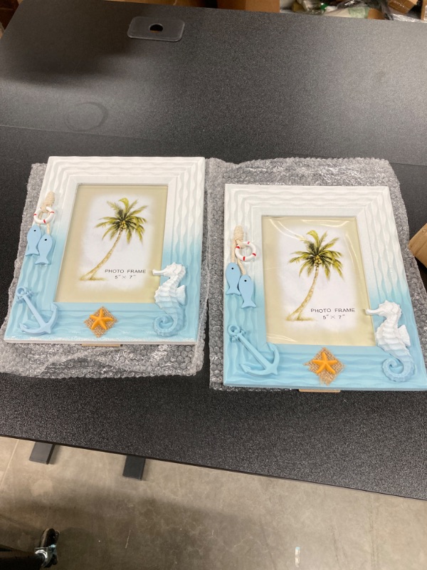 Photo 2 of 2 Pack 5x7 Picture Frame, Beach Frame, Blue Picture Frame for Tabletop display, Ocean Photo Frame, Made of Solid Wood, Gift for Family and Friend (5X7)