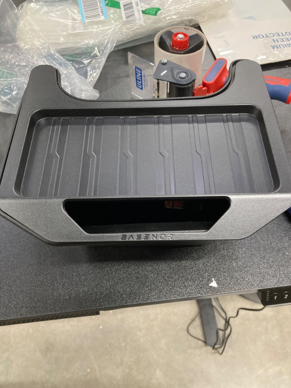 Photo 1 of Basenor Tesla Model Y Rear Center Console Organizer ABS Flocking Backseat Storage Box Rear Middle Bin and Cup Holder for Model Y 2020 2021 2022 2023 Model Y Rear Console Organizer