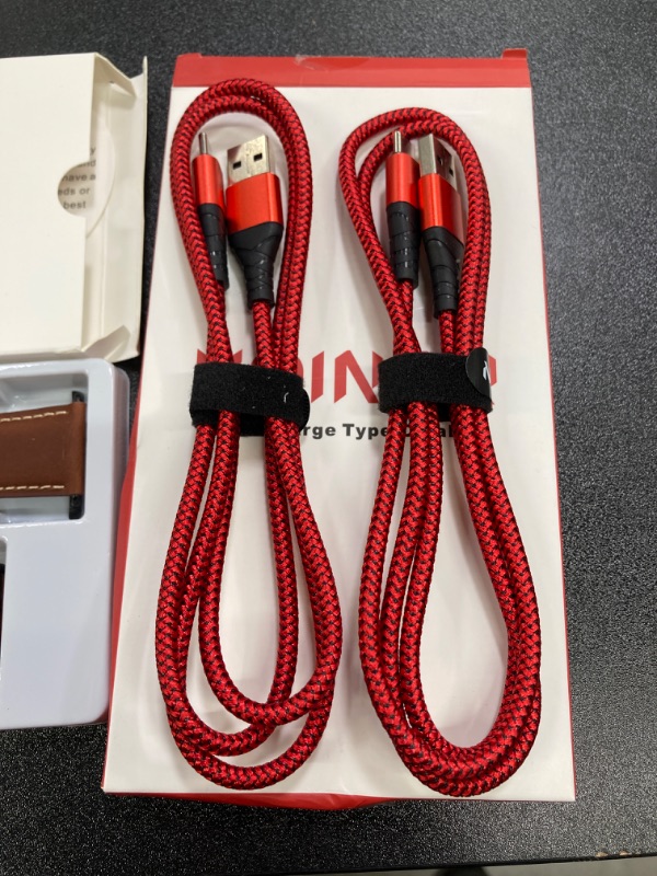 Photo 3 of 2 ITEM BUNDLE APPLE WATCH STRAP/ CHARGE CABLE 
1) HOINZN USB C Cable[2-Pack,3FT], 3A Type C Fast Charging Cord Durable Braided Compatible with Samsung Galaxy A20 A50 A51 A71, S20 S10 S9 S8 Plus Android Cell Phone Charger Cable Red 3FT+3FT Red 2
2) SUNFWR 