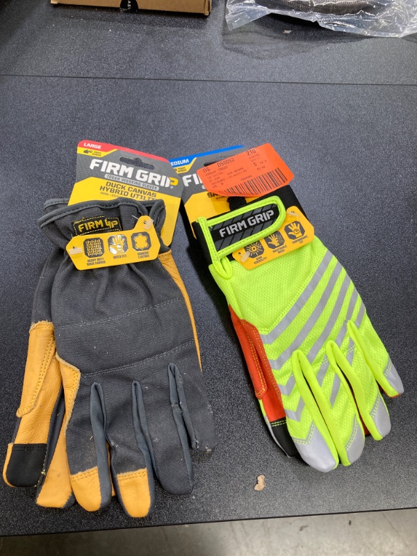 Photo 3 of 2 PAIRS 
1)Large Duck Canvas Hybrid Leather Work Gloves
2)FIRM GRIP
Medium Safety Pro Work Gloves