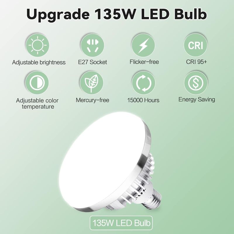 Photo 1 of 2Pack 135W Photography Light Bulb Dimmable Tricolor LED Bulbs 2700-6400K Spiral Softbox Bulb in E27 Socket for Photography Photo Video Studio Lighting