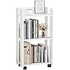 Photo 1 of 3-Tier Side Table with Wheels, Moveable Bookshelf, Multi-Functional Rolling Bookcase Storage Cart Organizer for Office Living Room Bedroom Bathroom, White
