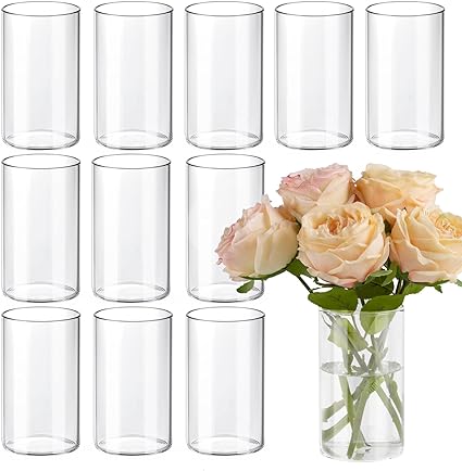 Photo 1 of 12pcs Glass Cylinder Vases for Centerpieces, Clear Vases for Wedding Decorations and Indoor Home Decor, 6 Inch Tall Glass Flower Vases, Hurricane Candle Holder for Table Shelf
