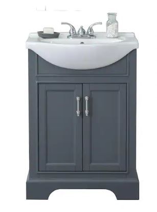 Photo 1 of 24 in. W x 17 in. D x 34 in. H Bath Vanity in Gray with Ceramic Vanity Top in White with White Basin