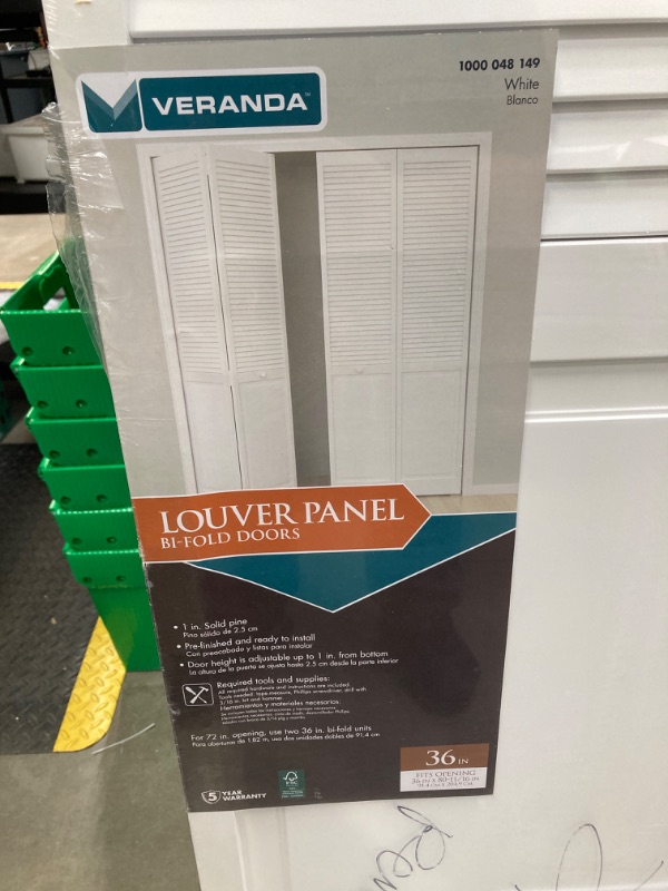 Photo 1 of 36 in. x 80 in. Louver/Panel Pine White Interior Closet Bi-fold Door