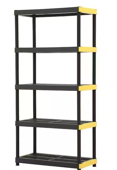 Photo 1 of ***MISSING SUPPORT PILLARS*** 5-Tier Plastic Garage Storage Shelving Unit in Black (36 in. W x 74 in. H x 18 in. D)
