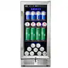 Photo 1 of 15 in. 127 (12 oz.) Can Freestanding Beverage Cooler Fridge with Adjustable Shelves in Stainless Steel