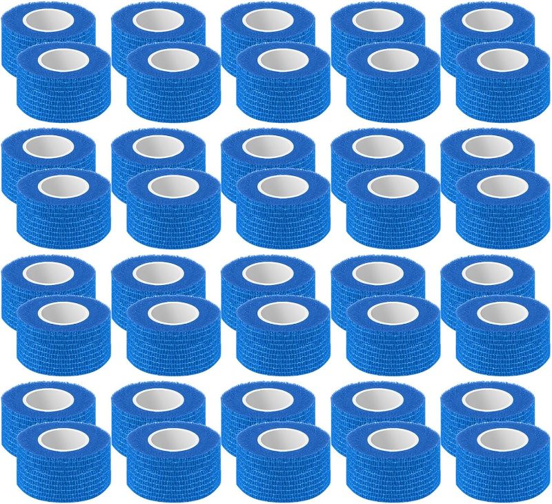 Photo 1 of 28 Rolls Self Adhesive Bandage Wrap Non Woven Cohesive Bandage Breathable Adhesive Wrap Bandage Rolls Stretch Bandage Wraps Flexible Athletic Tape for Sport Wrist Ankle (Blue,1'')