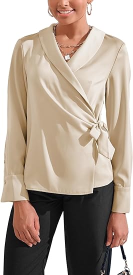 Photo 1 of Cicy Bell Womens Casual Satin Wrap Blazer Long Sleeve Silk Work Office Dressy Jacket