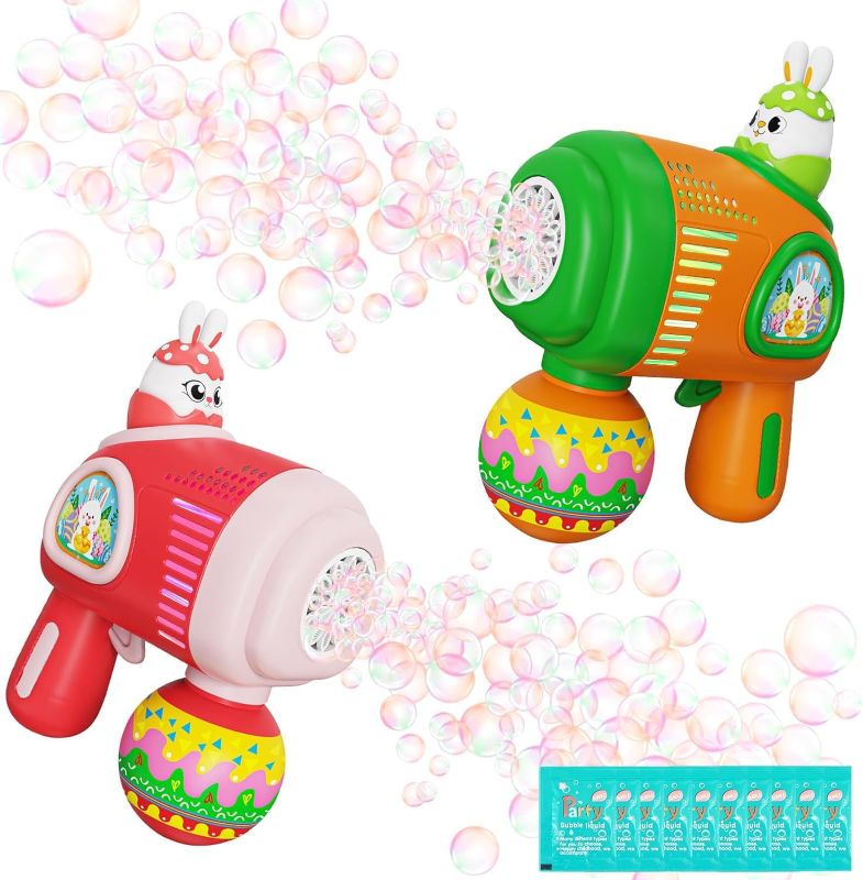 Photo 1 of Bubble Machine Gun 2PCS Easter Maker with Detachable Rabbit & Lights 4000+Bubbles Per Minute Gifts for Kids Toddlers 3 4 5 6 7 8 Years Outdoor Indoor Birthday Wedding Party Gun