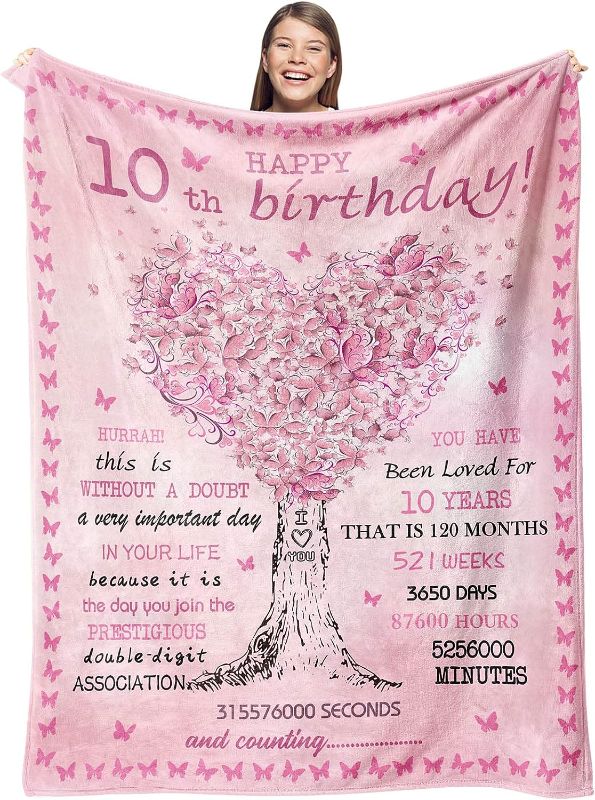 Photo 1 of 10 Year Old Girl Birthday Gifts Blankets,10th Birthday Decorations for Girl Throw 50"X60", Best Gifts for 10 Year Old Girls, Double Digits Birthday Gifts for 10 Year Old Girls, Teen Girl Gifts