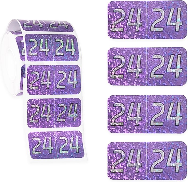 Photo 1 of 2024 Year Stickers,Holographic Series,1" x 2" Purple Rectangle Colored Year Labels Self Adhesive File Folder Labels,for End Tab File Folders,1 roll of 500 Labels