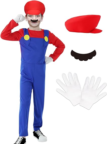 Photo 1 of Halloween Costume for Kids Boys-Cosplay Plumber Outfit with Accessory