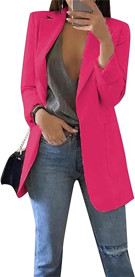 Photo 1 of BOFETA Women's Solid Color Blazer Cardigan Casual Long Sleeve Plus Size Blazer with Pockets
