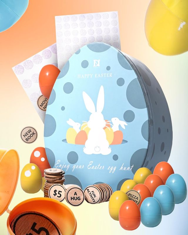 Photo 1 of DN DECONATION Easter Egg Tokens with Colorful Unfilled Easter Eggs for Egg Hunt, 36 Wood Easter Egg Reward Tokens Easter Egg Fillers Easter Party Favors Blue Easter Gift for Kids