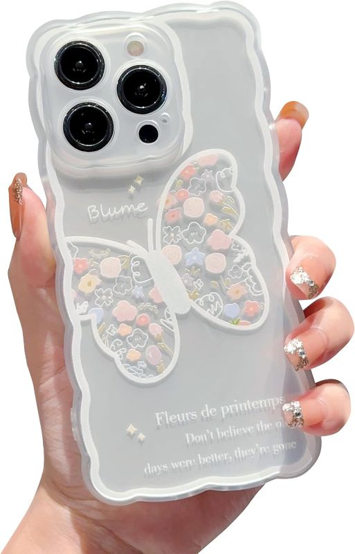 Photo 1 of SZXYCZL Compatible with iPhone 15 Pro Phone Case,Cute Cartoon Floral Bear Butterfly Design for Women Girls Aesthetic Kawaii Slim Soft TPU Transparent Case-White