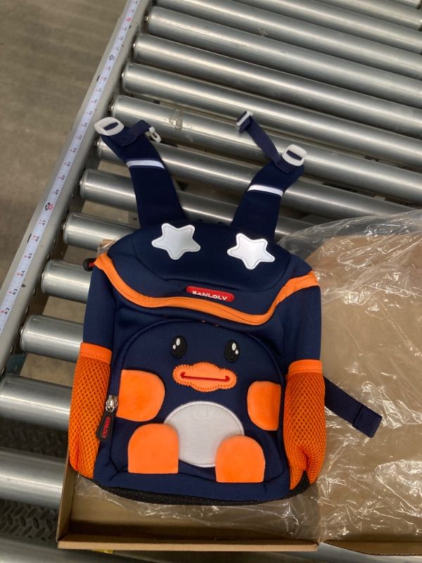 View 2 of Toddler Backpack, 3D Cute Cartoon Animal Preschool Kids Backpack, with Chest Strap & Bottle Holder, Neoprene Waterproof Bookbag, School Lunch Backpack for Boys Girls, Dark Blue Duck