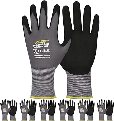 Photo 1 of LOCCEF Work Gloves MicroFoam Nitrile Coated-6 Pairs,Seamless Knit Nylon Gloves,Gray Work gloves
