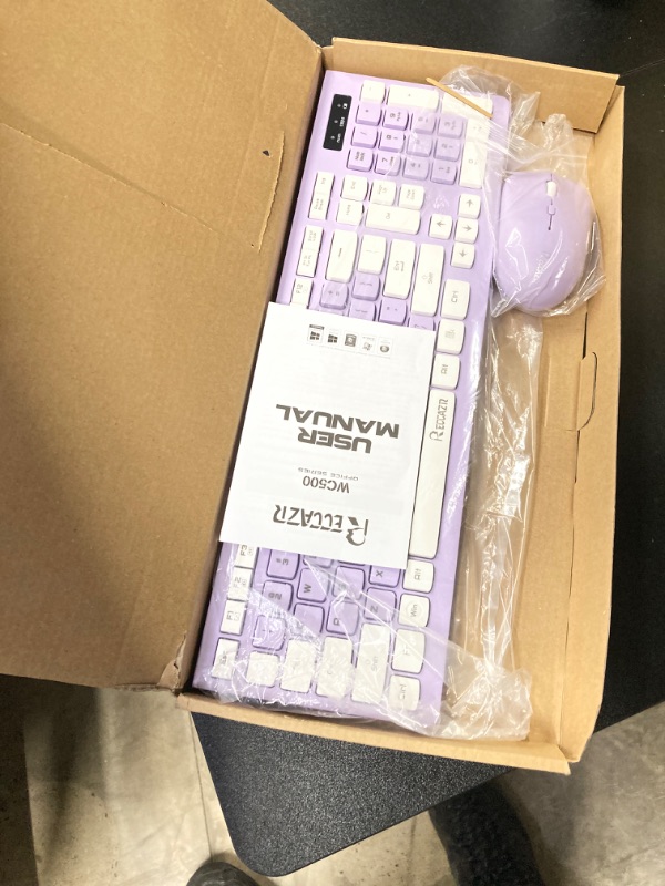 Photo 2 of RECCAZR Wireless Keyboard and Mouse Combo, Full-Sized Wireless Keyboard and Adjustable DPI Mouse, 2.4GHz USB Receiver, Wireless Keyboard and Mouse for PC, Windows, Desktop, Laptop (Purple)