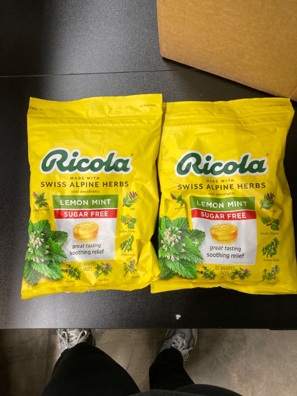 Photo 2 of Ricola Sugar Free Lemon Mint Herbal Cough Suppressant Throat Drops, 2 bags , 105ct  per Bag